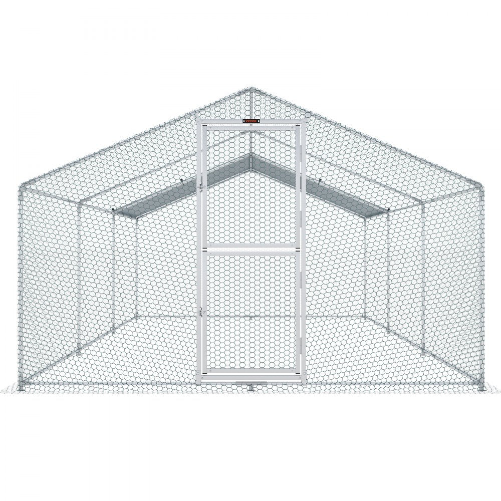 AMITOOLS Large Metal Chicken Coop with Run, Walkin Poultry Cage for Yard, Waterproof Cover, 19.7 x 9.8 x 6.6 ft, Peaked Roof for Hen House, Duck Coop and Rabbit, Silver