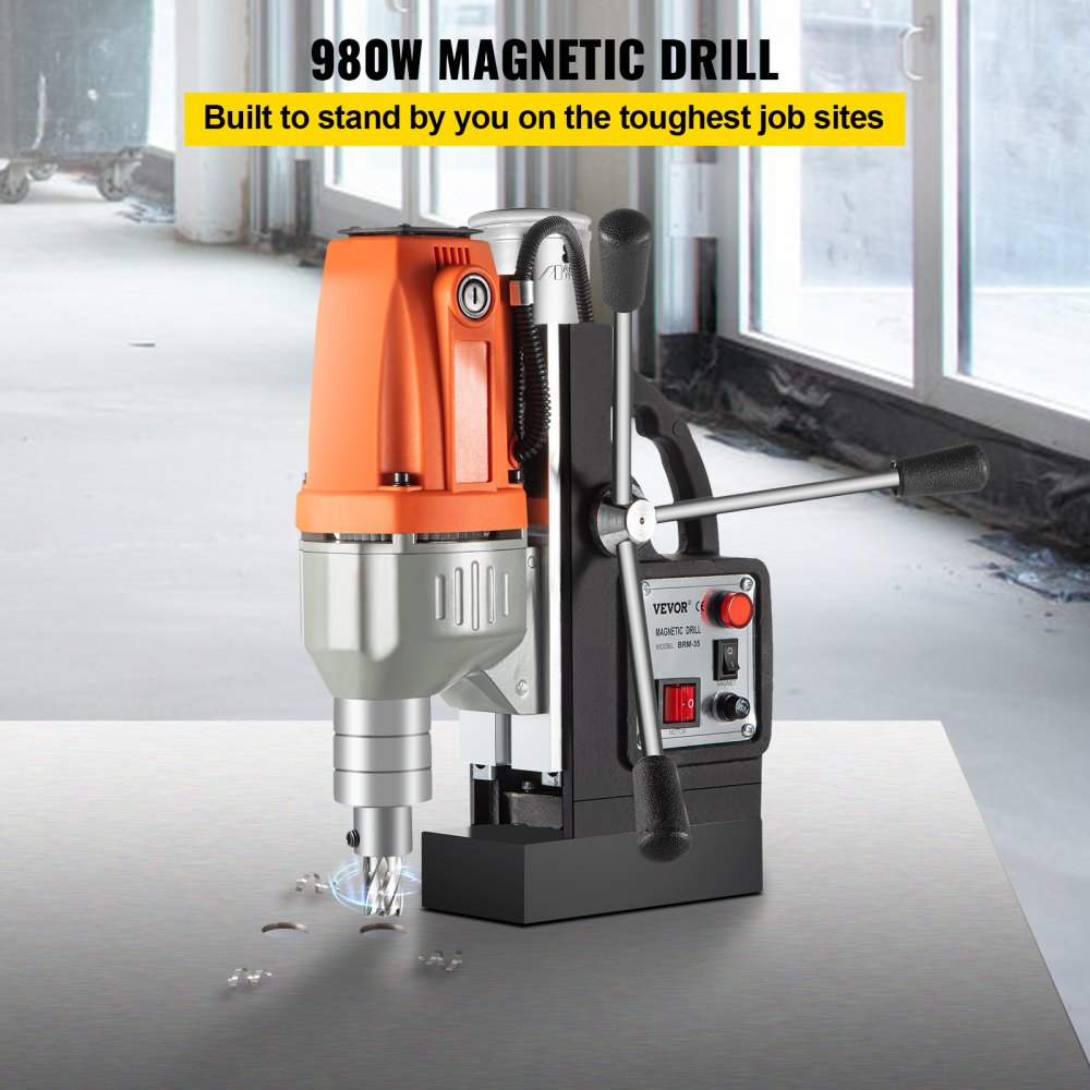 AMITOOLS 980W Magnetic Drill Press with 1-1/3 Inch (35mm) Boring Diameter Magnetic Drill Press Machine 2700 LBS Magnetic Force Magnetic Drilling System 680 RPM Portable Electric Magnetic Drill Press