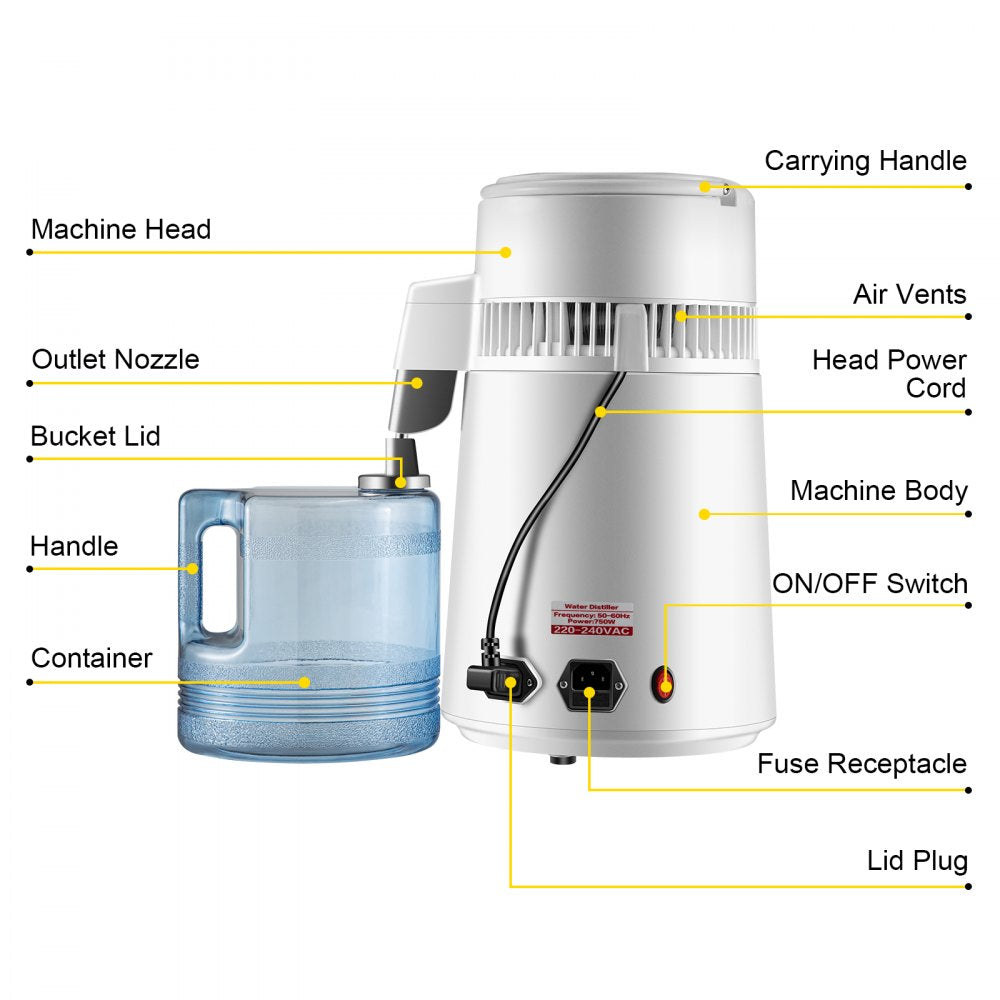 AMITOOLSNewest 4L Dental  Medical Pure Water Distiller All Stainless Steel Internal