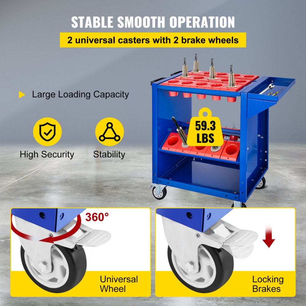 AMITOOLS Tool Cart 40 Taper Tool Holder CNC Tool Cart 35 Capacity CAT40 BT40 Service Carts with Wheels Heavy Duty (BT40 35 Capacity)