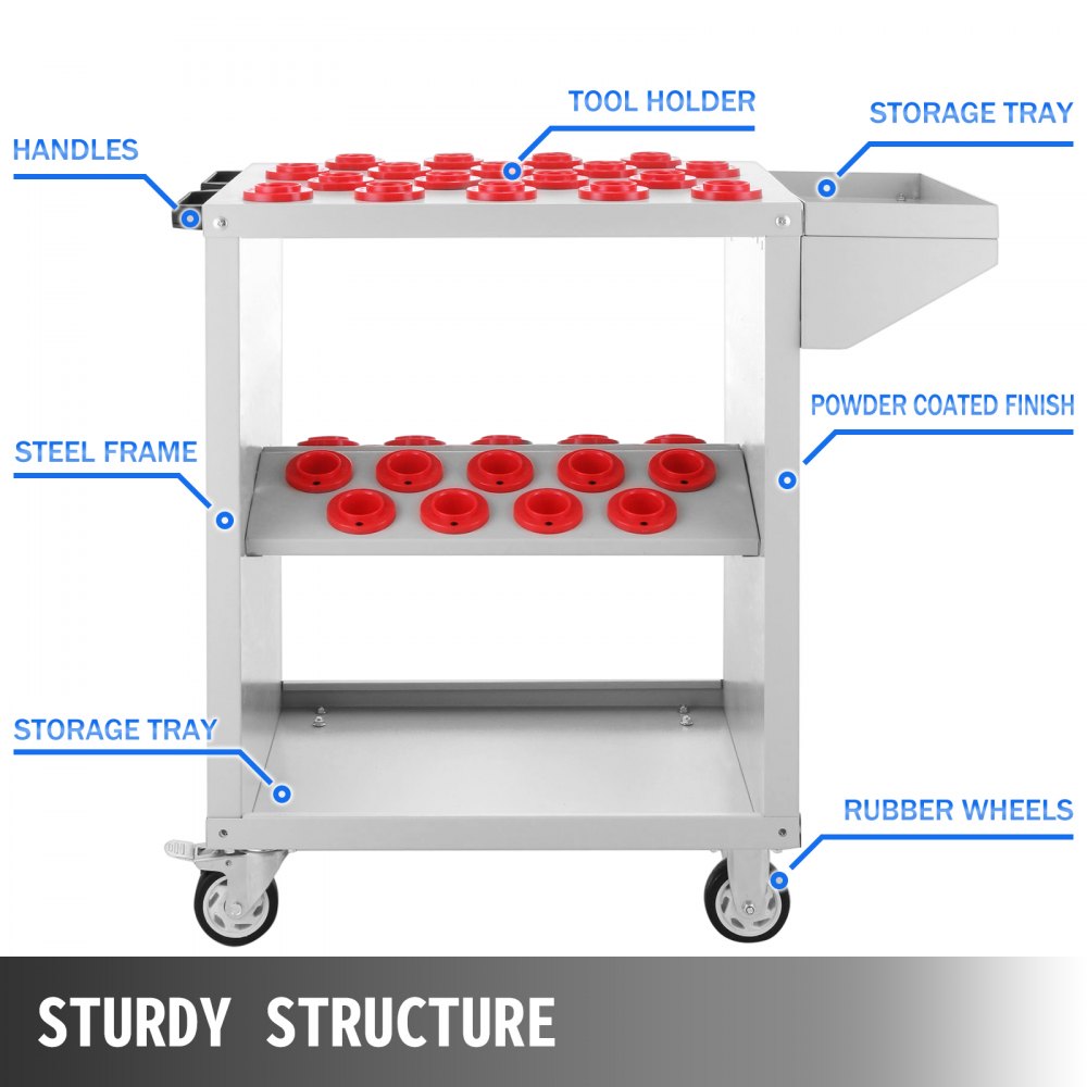 AMITOOLS Tool Cart 40 Taper Tool Holder CNC Tool Cart 36 Capacity CAT40 BT40 Service Carts with Wheels Heavy Duty (BT40 36 Capacity)