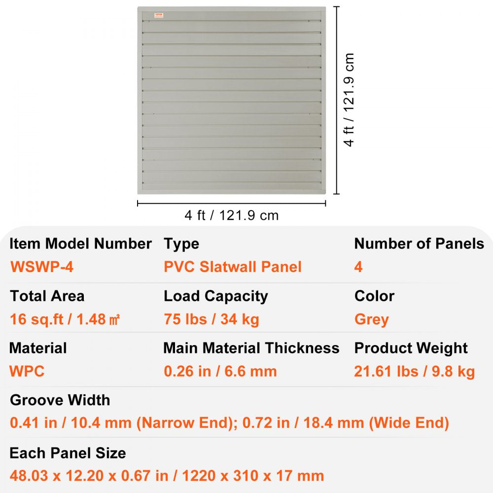 AMITOOLS Slatwall Panels, 4 ft x 1 ft Gray Garage Wall Panels 12