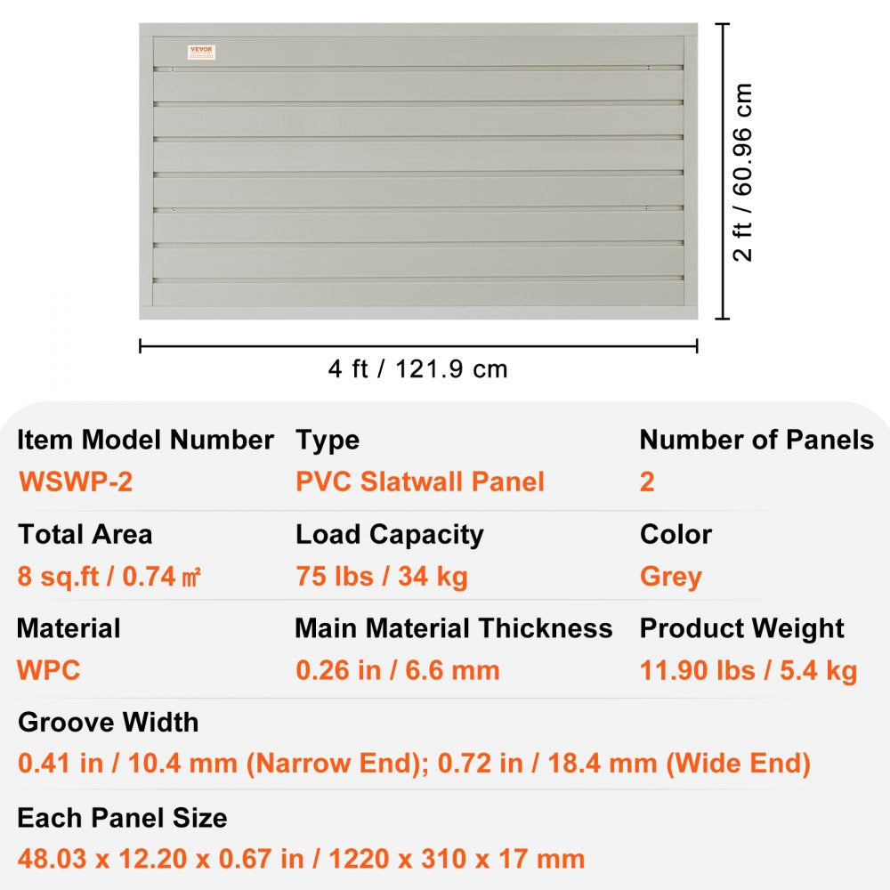 AMITOOLS Slatwall Panels, 4 ft x 1 ft Gray Garage Wall Panels 12