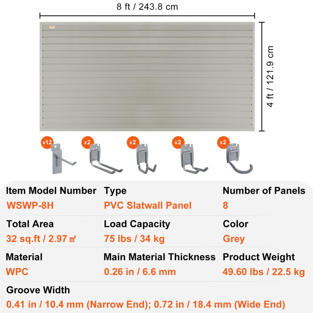 AMITOOLS Slatwall Panels with Hooks, 4 ft x 1 ft Gray Garage Wall Panels 12