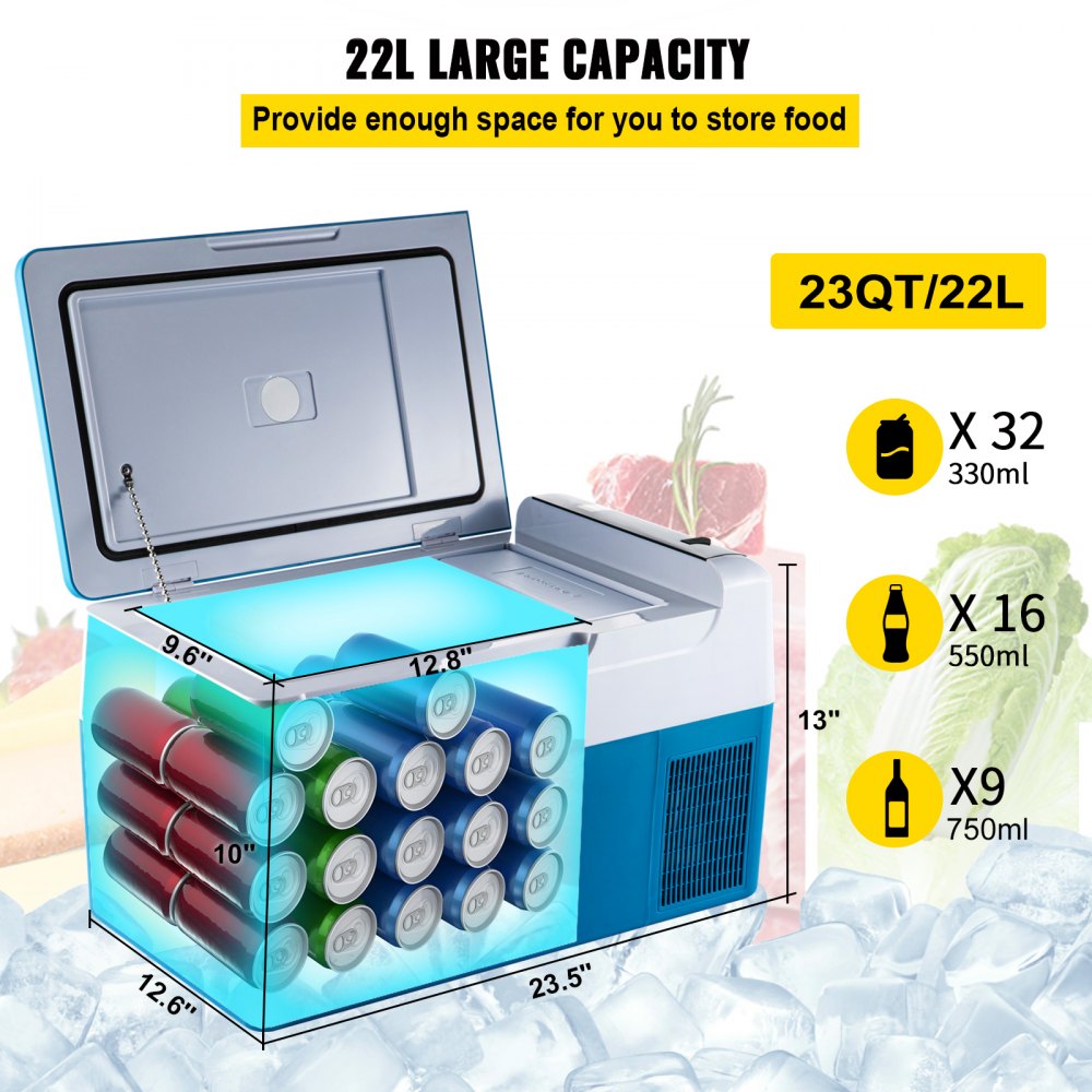 AMITOOLS Portable Refrigerator 23 Quart(22 Liter),12 Volt Refrigerator App Control(-4℉~68℉), Car Refrigerator Electric Compressor Cooler with 12/24v DC & 110-240v AC for Camping, Travel, Fishing, Outdoor or Home Use