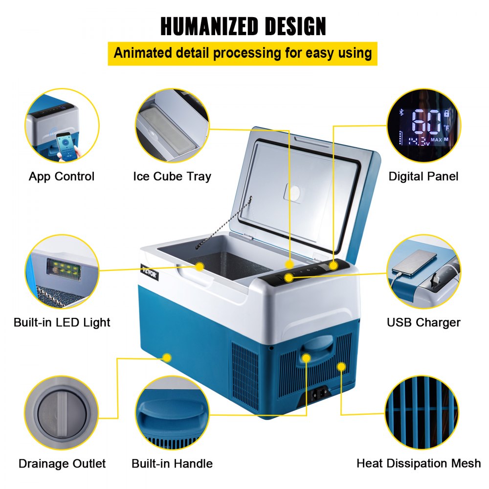 AMITOOLS Portable Refrigerator 23 Quart(22 Liter),12 Volt Refrigerator App Control(-4℉~68℉), Car Refrigerator Electric Compressor Cooler with 12/24v DC & 110-240v AC for Camping, Travel, Fishing, Outdoor or Home Use