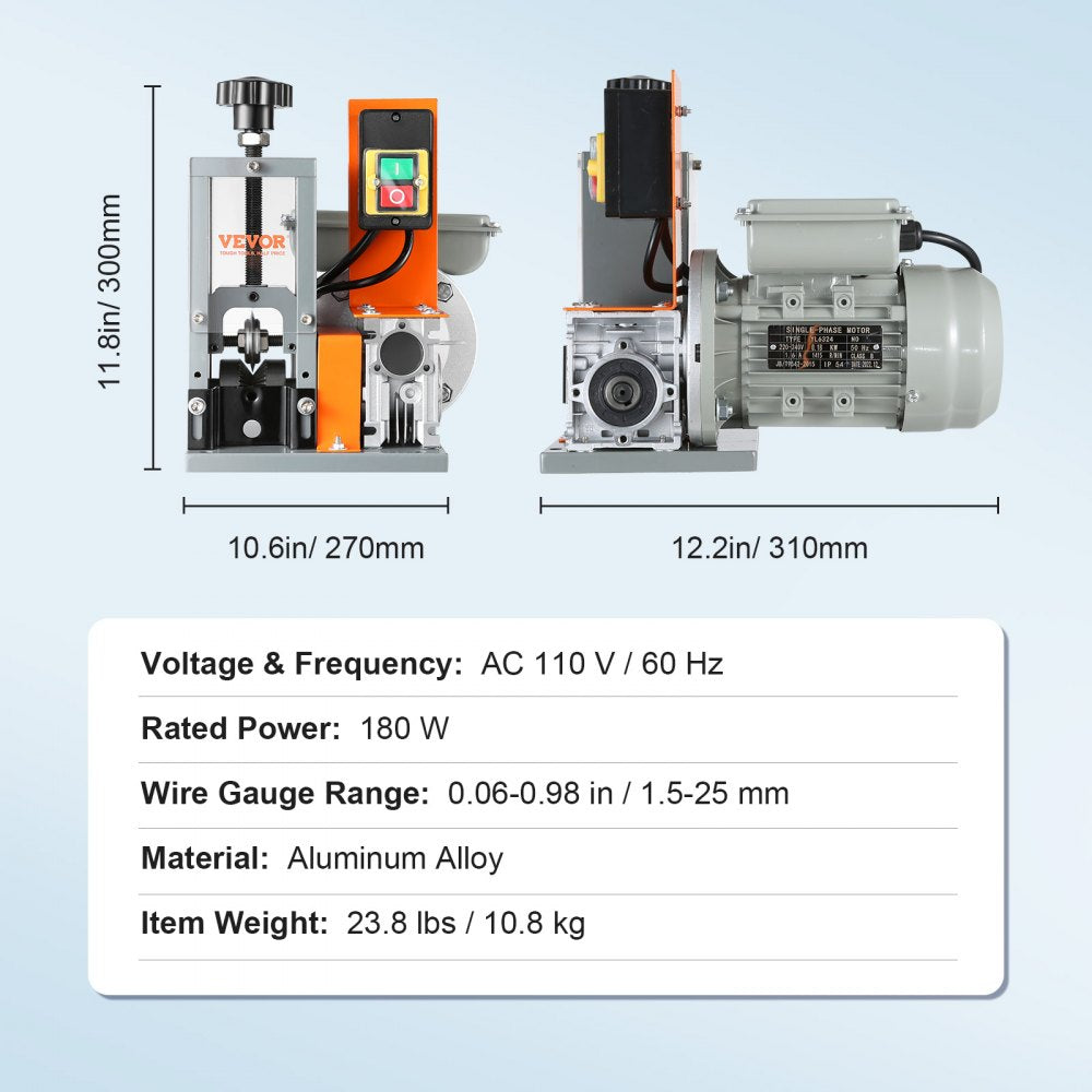 AMITOOLS Automatic Wire Stripping Machine, 0.06''-0.98'' Electric Motorized Cable Stripper, 180 W, 60 ft/min Wire Peeler with Visible Stripping Depth Reference, for Scrap Copper Recycling