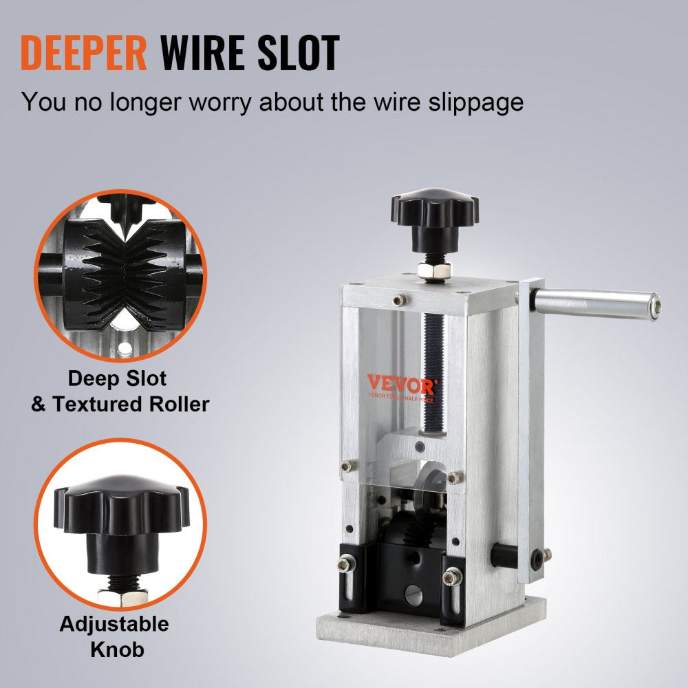 AMITOOLS Manual Wire Stripping Machine, 0.06''-0.98'' Copper Stripper with Hand Crank or Drill Powered, Visible Stripping Depth Reference, Portable Aluminum Frame Wire Peeler for Scrap Copper Recycling