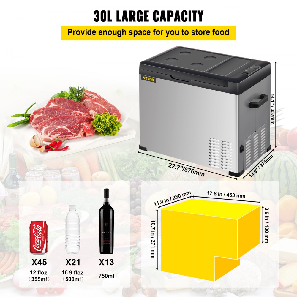 AMITOOLS 12 Volt Refrigerator, Portable Refrigerator (-4℉~68℉) With APP Control Car Compressor Fridge Cooler 12V/24V DC and 110-220V AC For Camping, Road Trip, Boat, Skincare, Outdoor and Home (32 Quart)