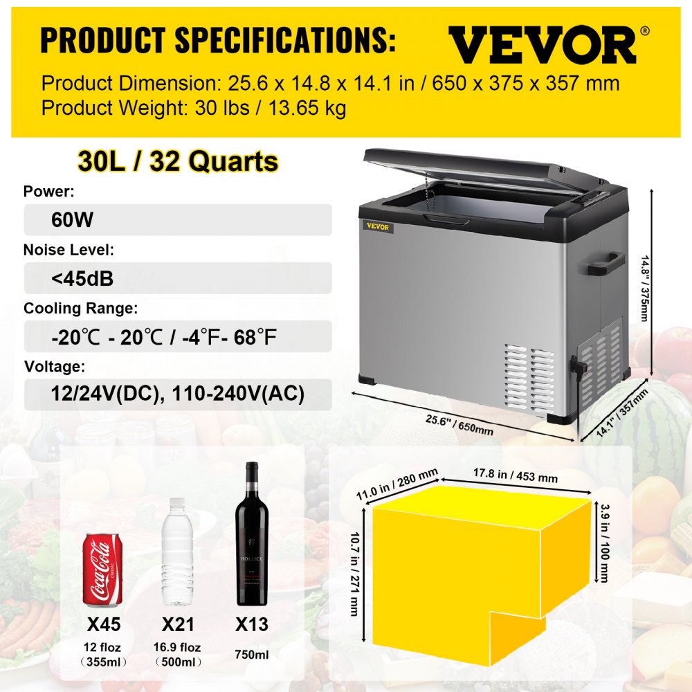 AMITOOLS 12 Volt Refrigerator, Portable Refrigerator (-4℉~68℉) With APP Control Car Compressor Fridge Cooler 12V/24V DC and 110-220V AC For Camping, Road Trip, Boat, Skincare, Outdoor and Home (32 Quart)