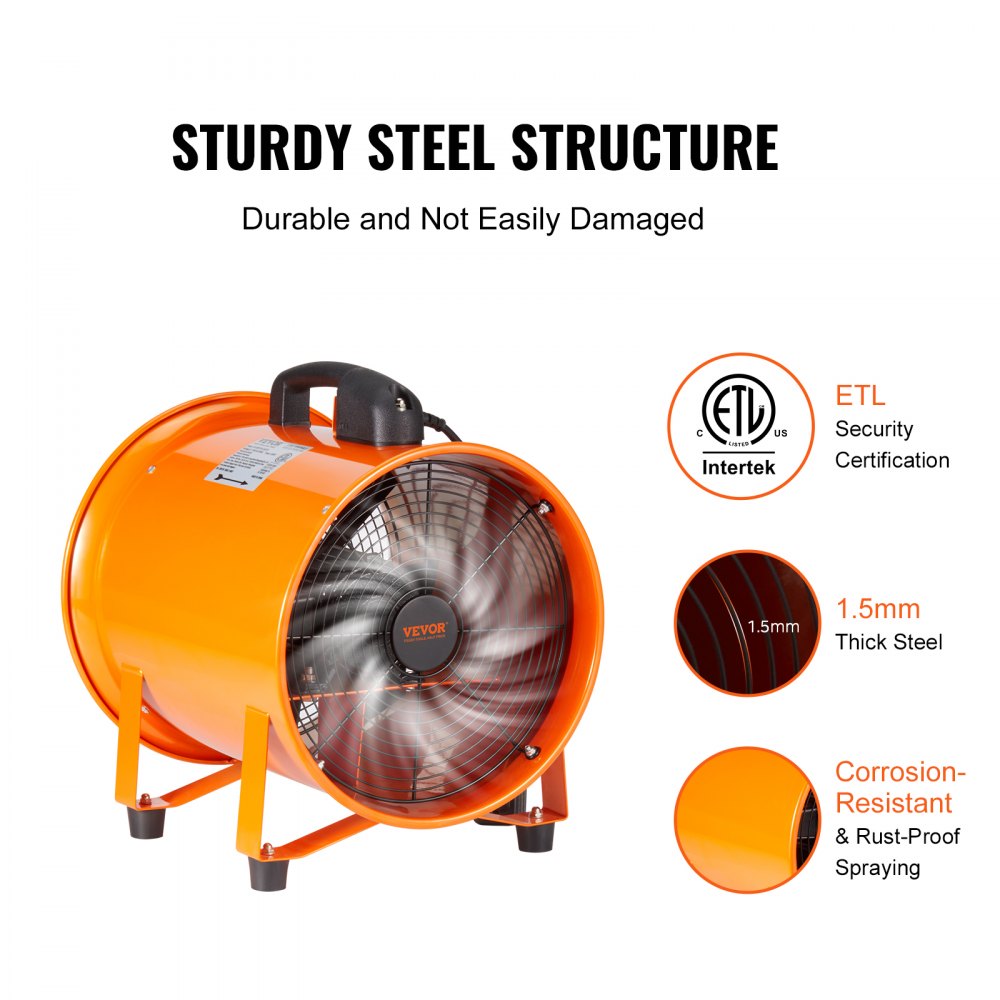 AMITOOLS Portable Ventilator, 10 inch Heavy Duty Cylinder Fan with 33ft Duct Hose, 380W Strong Shop Exhaust Blower 1893FM, Industrial Utility Blower for Sucking Dust, Smoke, Smoke Home/Workplace