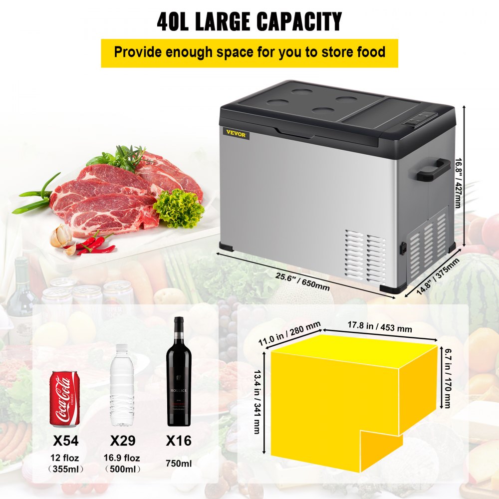 AMITOOLS 12 Volt Refrigerator, Portable Refrigerator (-4℉~68℉) With APP Control Car Compressor Fridge Cooler 12V/24V DC and 110-220V AC For Camping, Road Trip, Boat, Skincare, Outdoor and Home (42 Quart)