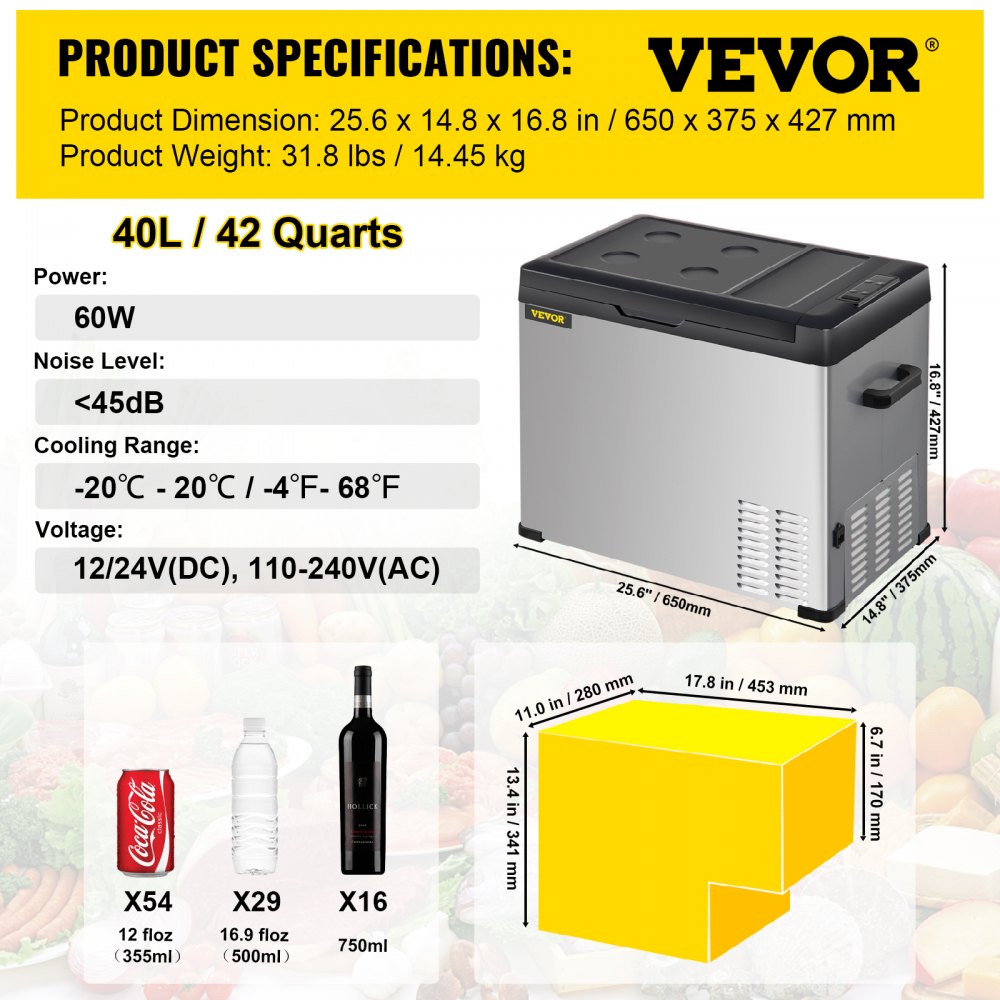 AMITOOLS 12 Volt Refrigerator, Portable Refrigerator (-4℉~68℉) With APP Control Car Compressor Fridge Cooler 12V/24V DC and 110-220V AC For Camping, Road Trip, Boat, Skincare, Outdoor and Home (42 Quart)