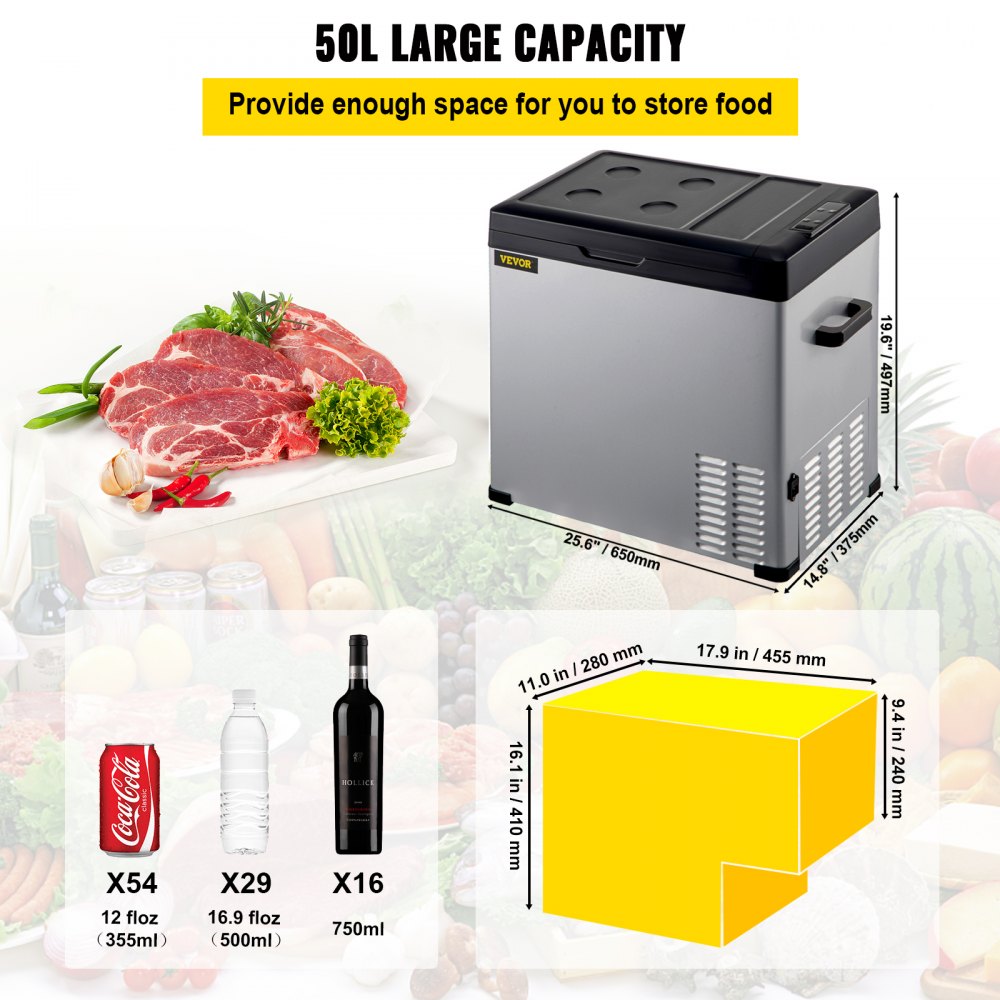 AMITOOLS 12 Volt Refrigerator, Portable Refrigerator (-4℉~68℉) With APP Control Car Compressor Fridge Cooler 12V/24V DC and 110-220V AC For Camping, Road Trip, Boat, Skincare, Outdoor and Home (53 Quart)