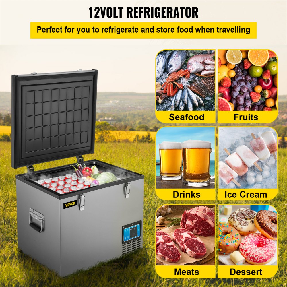 AMITOOLS Portable Refrigerator 48 Quart, 12 volt Refrigerator with Compressor and App Control, Metal Shell Chest Refrigerator, -4℉ to 68℉, DC 12/24V, AC 110-240V（Home & Car Use）