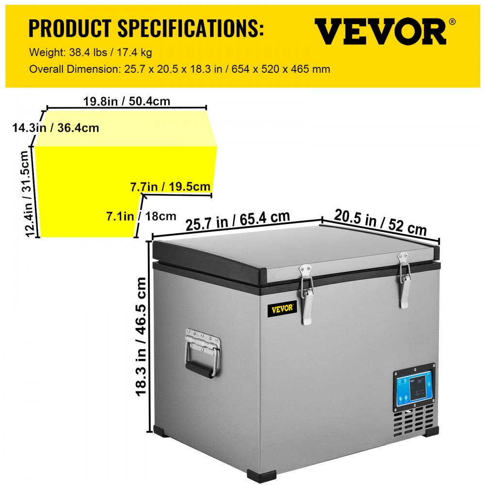 AMITOOLS Portable Refrigerator 48 Quart, 12 volt Refrigerator with Compressor and App Control, Metal Shell Chest Refrigerator, -4℉ to 68℉, DC 12/24V, AC 110-240V（Home & Car Use）