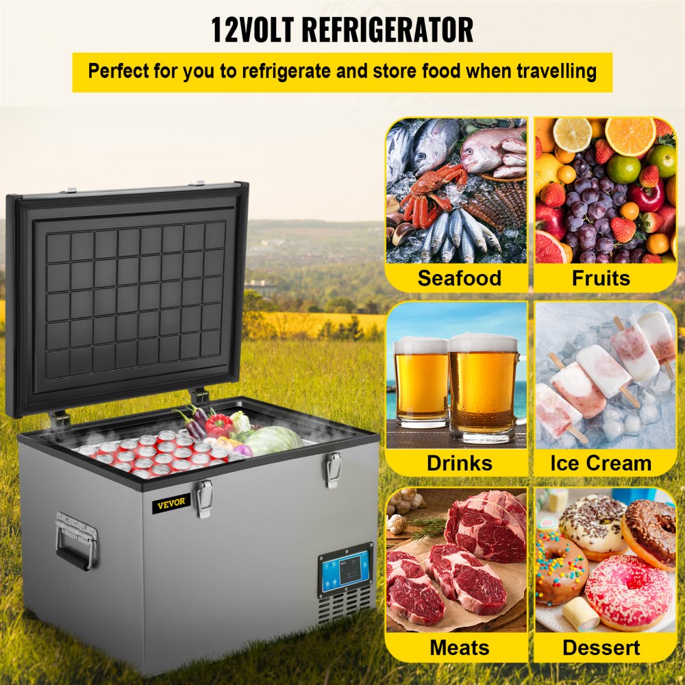 AMITOOLS Portable Refrigerator 64 Quart, 12 Volt Refrigerator with Compressor and App Control, Metal Shell Chest Refrigerator, -4℉ to 68℉, DC 12/24V, AC 110-240V（Home & Car Use）