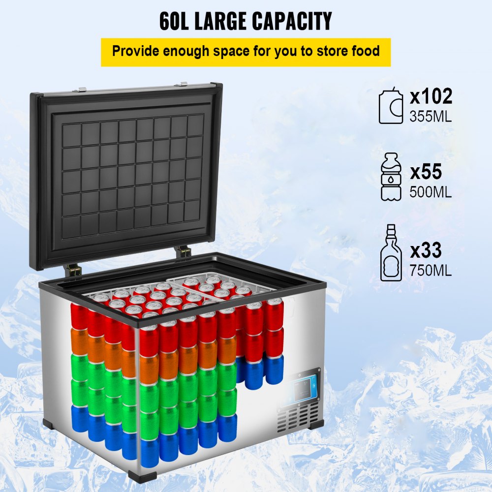 AMITOOLS Portable Refrigerator 64 Quart, 12 Volt Refrigerator with Compressor and App Control, Metal Shell Chest Refrigerator, -4℉ to 68℉, DC 12/24V, AC 110-240V（Home & Car Use）