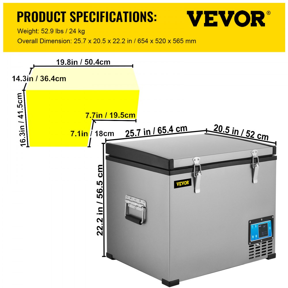 AMITOOLS Portable Refrigerator 64 Quart, 12 Volt Refrigerator with Compressor and App Control, Metal Shell Chest Refrigerator, -4℉ to 68℉, DC 12/24V, AC 110-240V（Home & Car Use）