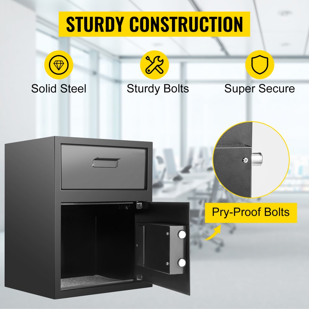 AMITOOLS Digital Depository Safe 1.7 Cubic Feet Made of Carbon Steel Electronic Code Lock Depository Safe with Deposit Slot with Two Emergency Keys Depository Box for Home Hotel Restaurant and Office