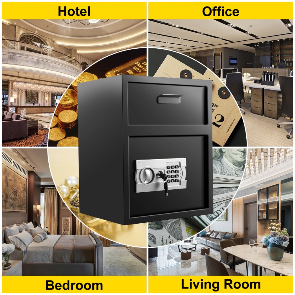 AMITOOLS Digital Depository Safe 1.7 Cubic Feet Made of Carbon Steel Electronic Code Lock Depository Safe with Deposit Slot with Two Emergency Keys Depository Box for Home Hotel Restaurant and Office