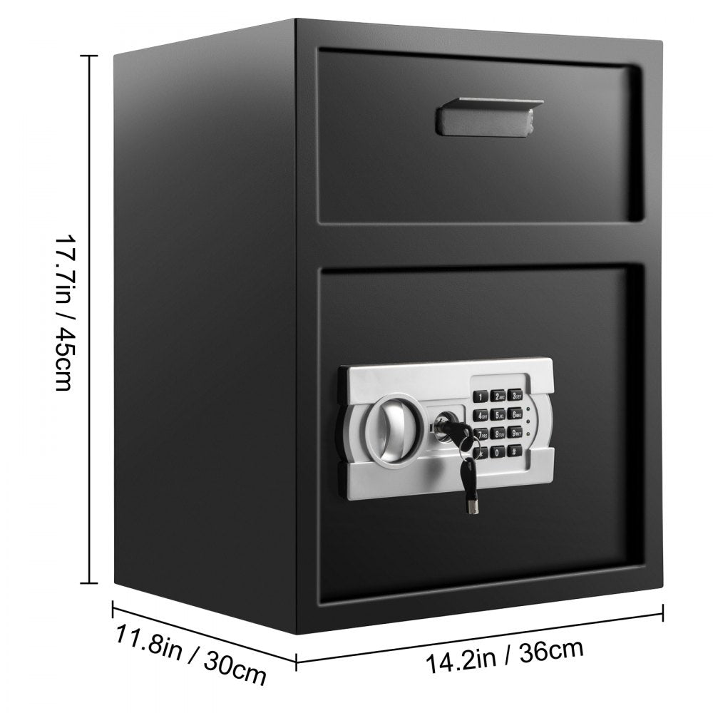 AMITOOLS Digital Depository Safe 1.7 Cubic Feet Made of Carbon Steel Electronic Code Lock Depository Safe with Deposit Slot with Two Emergency Keys Depository Box for Home Hotel Restaurant and Office