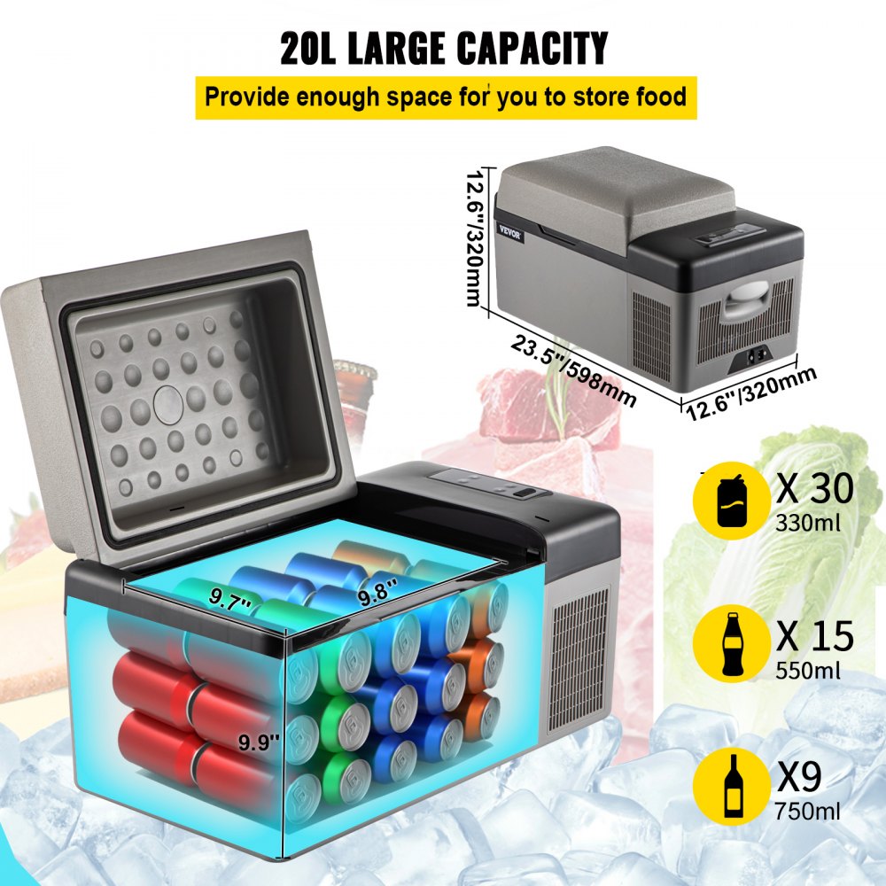 AMITOOLS Portable Refrigerator 21 Quart(20 Liter),12 Volt Refrigerator App Control(-4℉~68℉), Car Refrigerator Electric Compressor Cooler with 12/24v DC & 110-240v AC for Camping, Travel, Fishing, Outdoor or Home Use