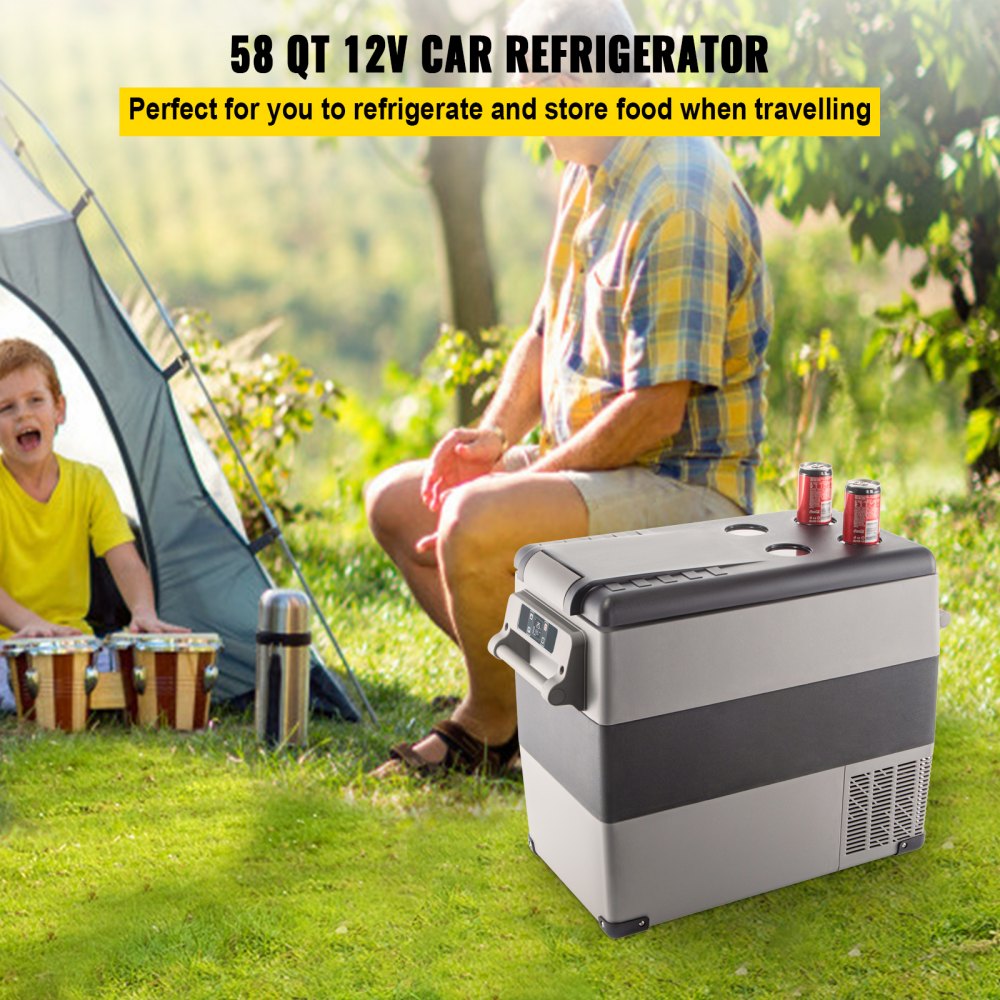 AMITOOLS 12 Volt Refrigerator, 58 Quart Car Refrigerator, Dual Zone Portable Refrigerator,RV Refrigerator with 12/24V DC and 110-240V AC, Freezer Fridge Cooler, for Car, RV, Camping and Home Use