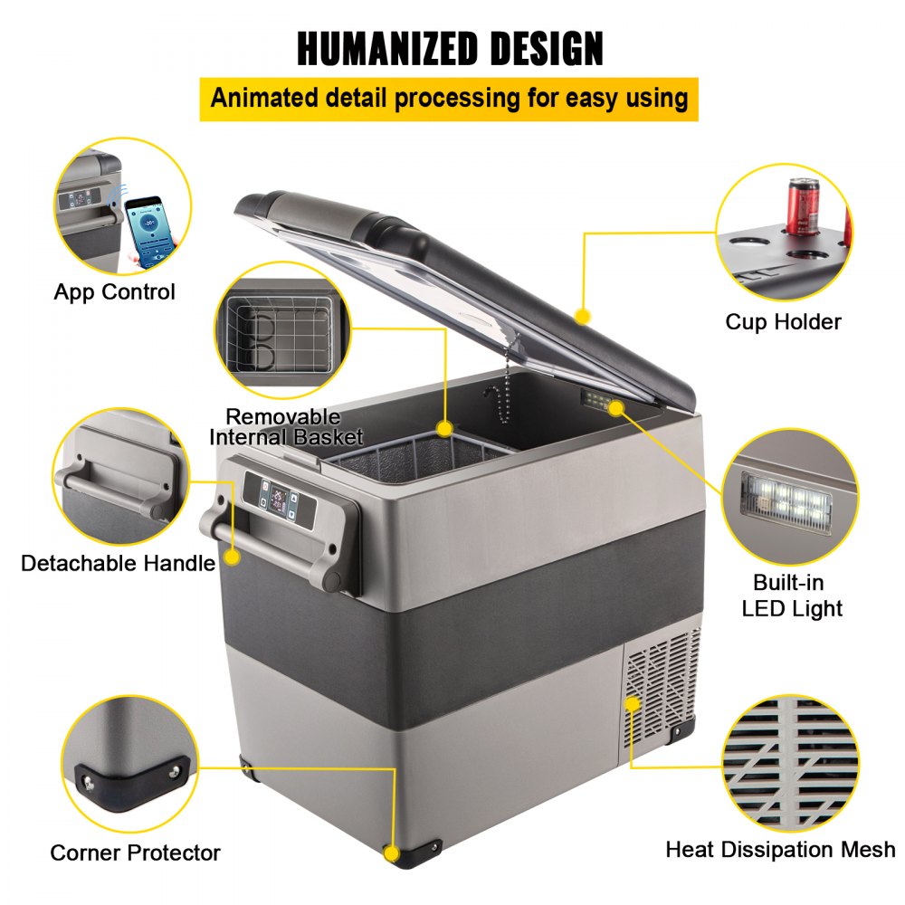 AMITOOLS 12 Volt Refrigerator, 58 Quart Car Refrigerator, Dual Zone Portable Refrigerator,RV Refrigerator with 12/24V DC and 110-240V AC, Freezer Fridge Cooler, for Car, RV, Camping and Home Use