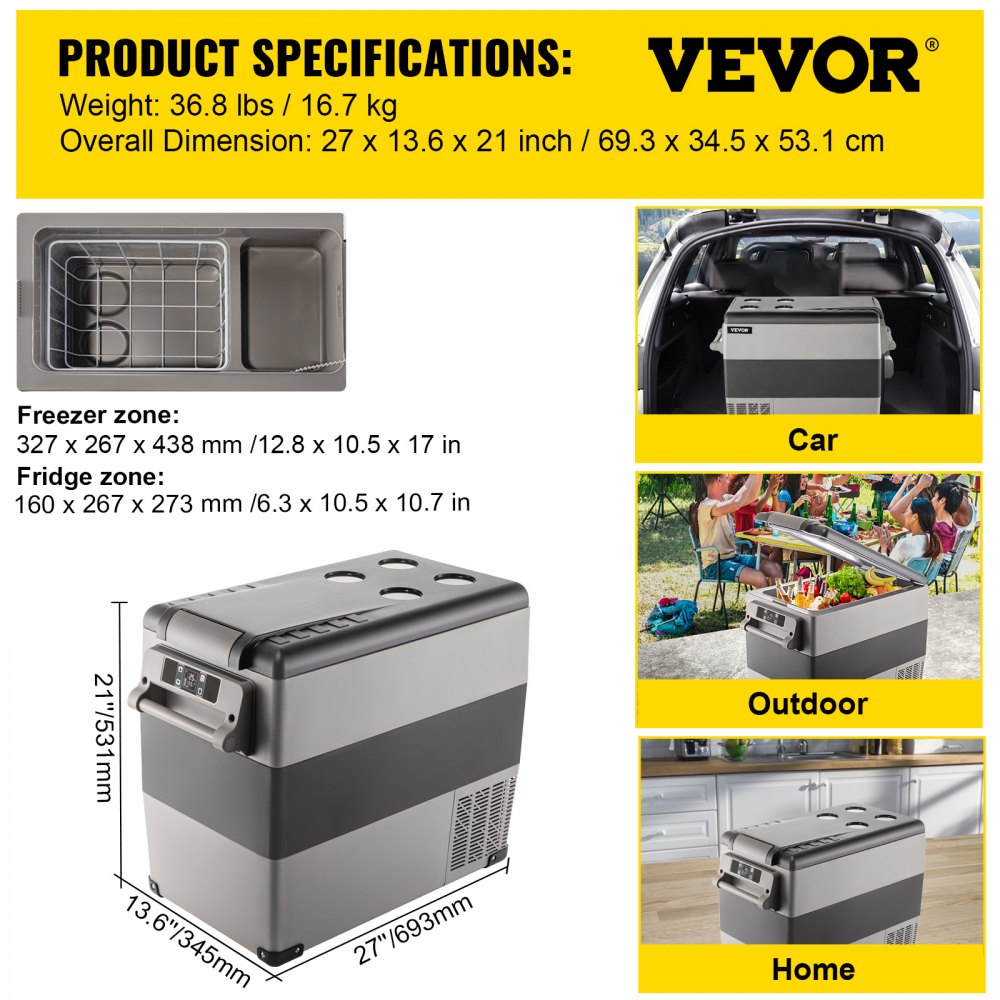 AMITOOLS 12 Volt Refrigerator, 58 Quart Car Refrigerator, Dual Zone Portable Refrigerator,RV Refrigerator with 12/24V DC and 110-240V AC, Freezer Fridge Cooler, for Car, RV, Camping and Home Use