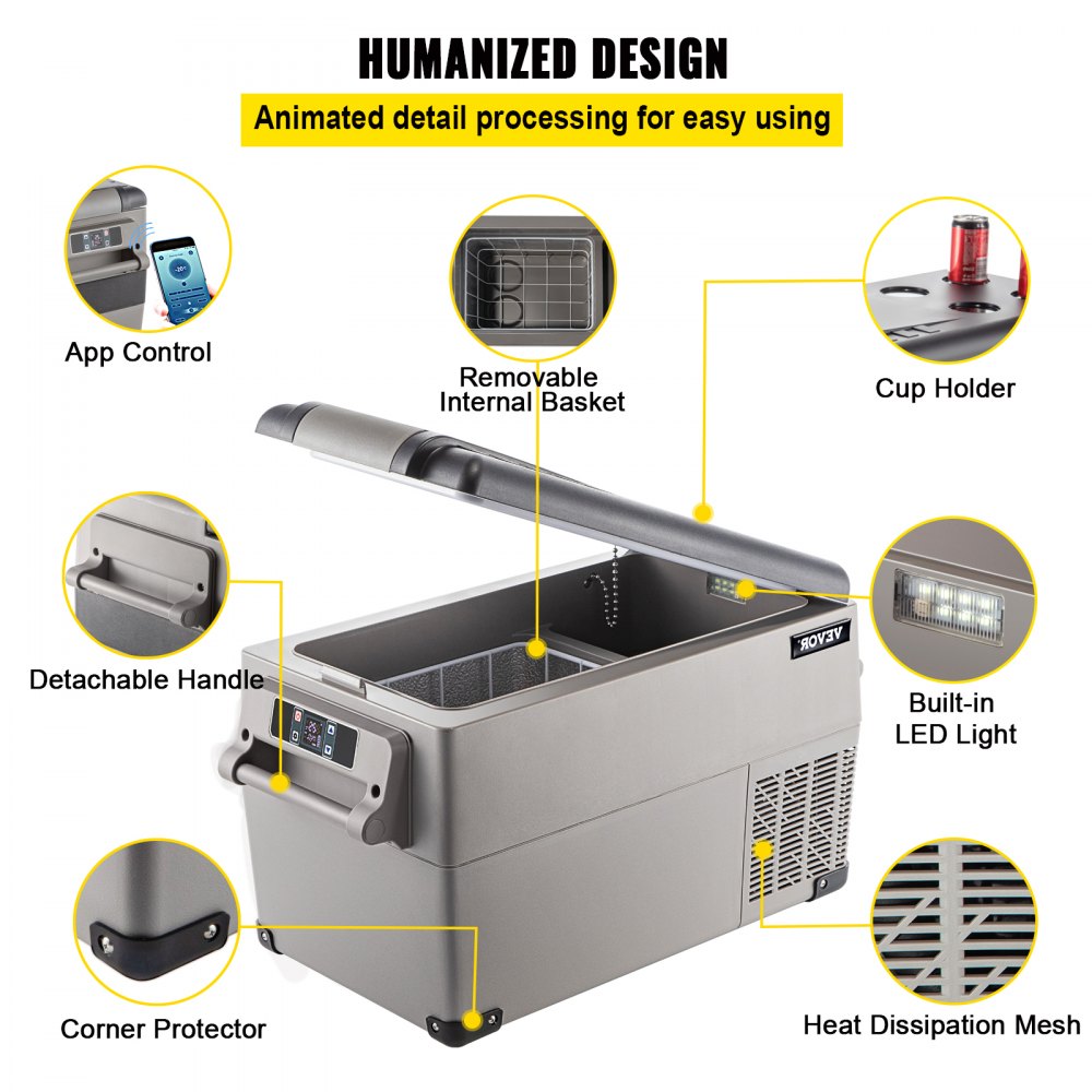 AMITOOLS Portable Refrigerator 37 Quart(35 Liter),12 Volt Refrigerator App Control(-4℉~68℉), Car Refrigerator Dual Zone with 12/24v DC & 110-240v AC for Camping, Travel, Fishing, Outdoor or Home Use