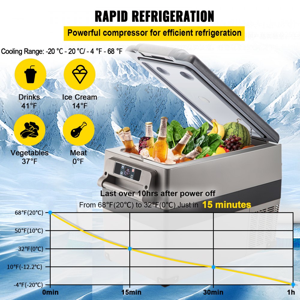 AMITOOLS 12 Volt Refrigerator 45L(48qt) Fast Cooling Portable Freezer with App Control(-4℉~68℉) Car Fridge with 12/24v DC & 110-240v AC for Travel, Camping and Home Use, 48 Quart, Black