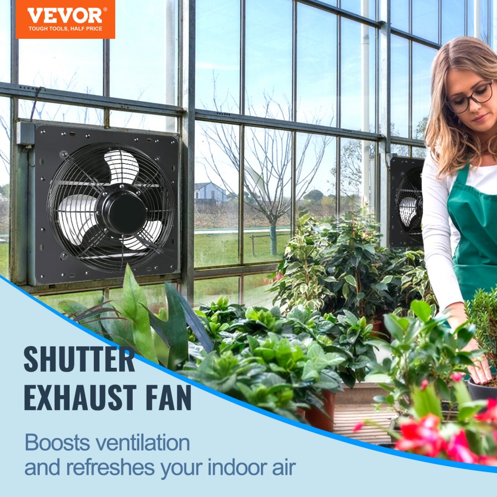 AMITOOLS Shutter Exhaust Fan, 16'' with Temperature Humidity Controller,  EC-motor, 2650 CFM, 10-Speed Adjustable Wall Mount Attic Fan, Ventilation and Cooling for Greenhouses, Garages, Sheds, ETL Listed