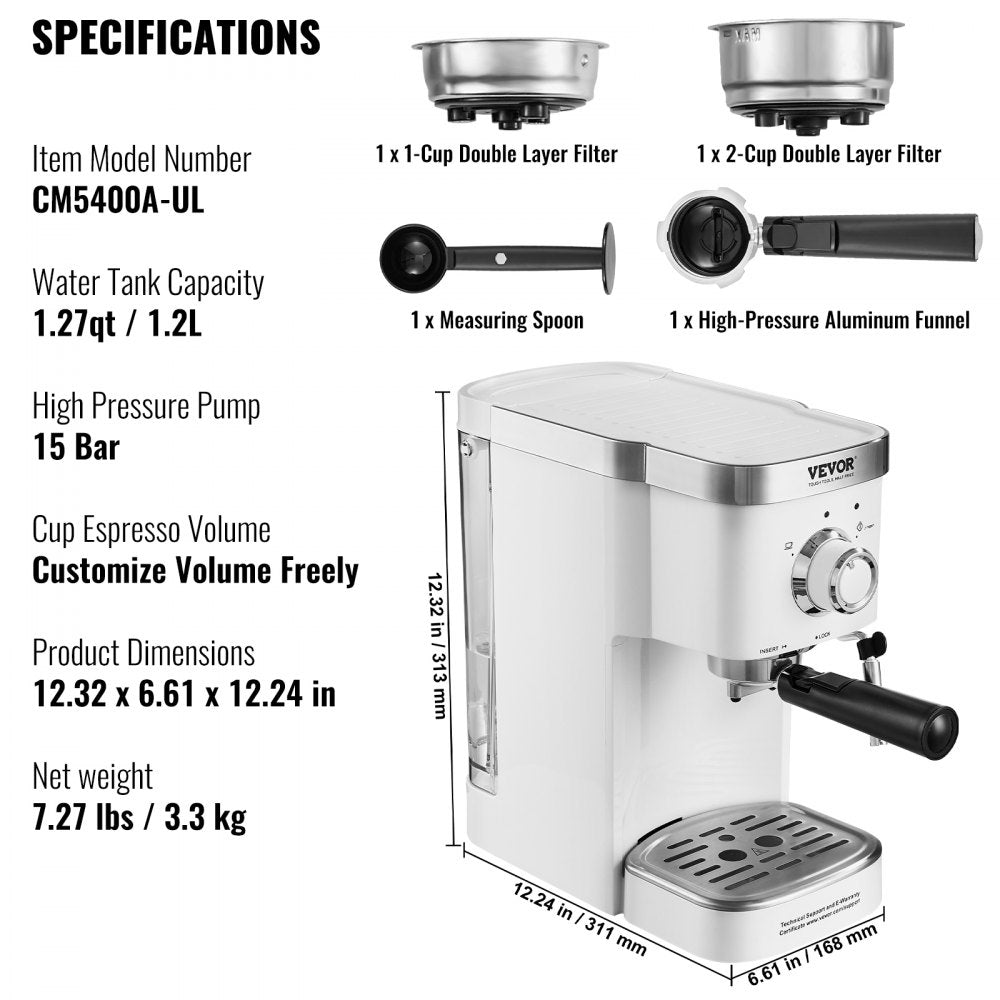 AMITOOLS Espresso Coffee Machine, 15Bar Semi-Automatic Espresso Maker with Milk Frother Steam Wand, Professional Cappuccino Latte Machine with High-Power Boiler & Removable Water Tank, NTC Control System