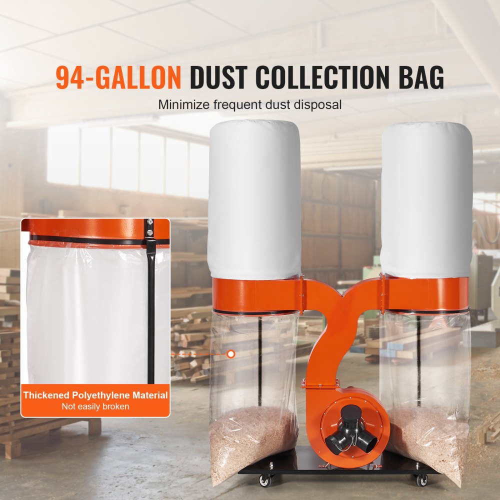 AMITOOLS 3HP Dust Collector with 2800 CFM Air Flow Bag Dust Collector 110V Portable Dust Collector 5 Micron Bag Filtration