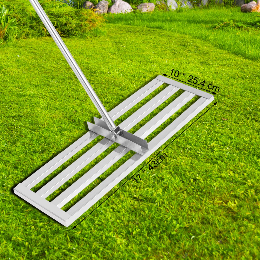 AMITOOLS Lawn Leveler Tool 17 x 10 in, Lawn Leveling Rake with 77 in Long Handle, Soil Leveling Tool Stainless Steel, Leveling Soil Dirt or Sand Ground Surface for Yard Garden Ground and Golf Lawn