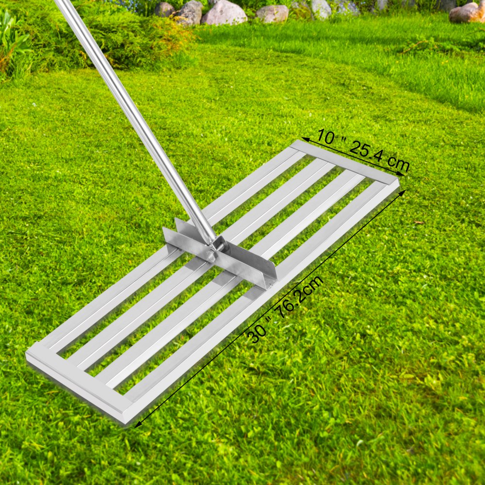 AMITOOLS Lawn Leveler Tool 30 x 10 in, Lawn Leveling Rake with 77 in Long Handle, Soil Leveling Tool Stainless Steel, Leveling Soil Dirt or Sand Ground Surface for Yard Garden Ground and Golf Lawn