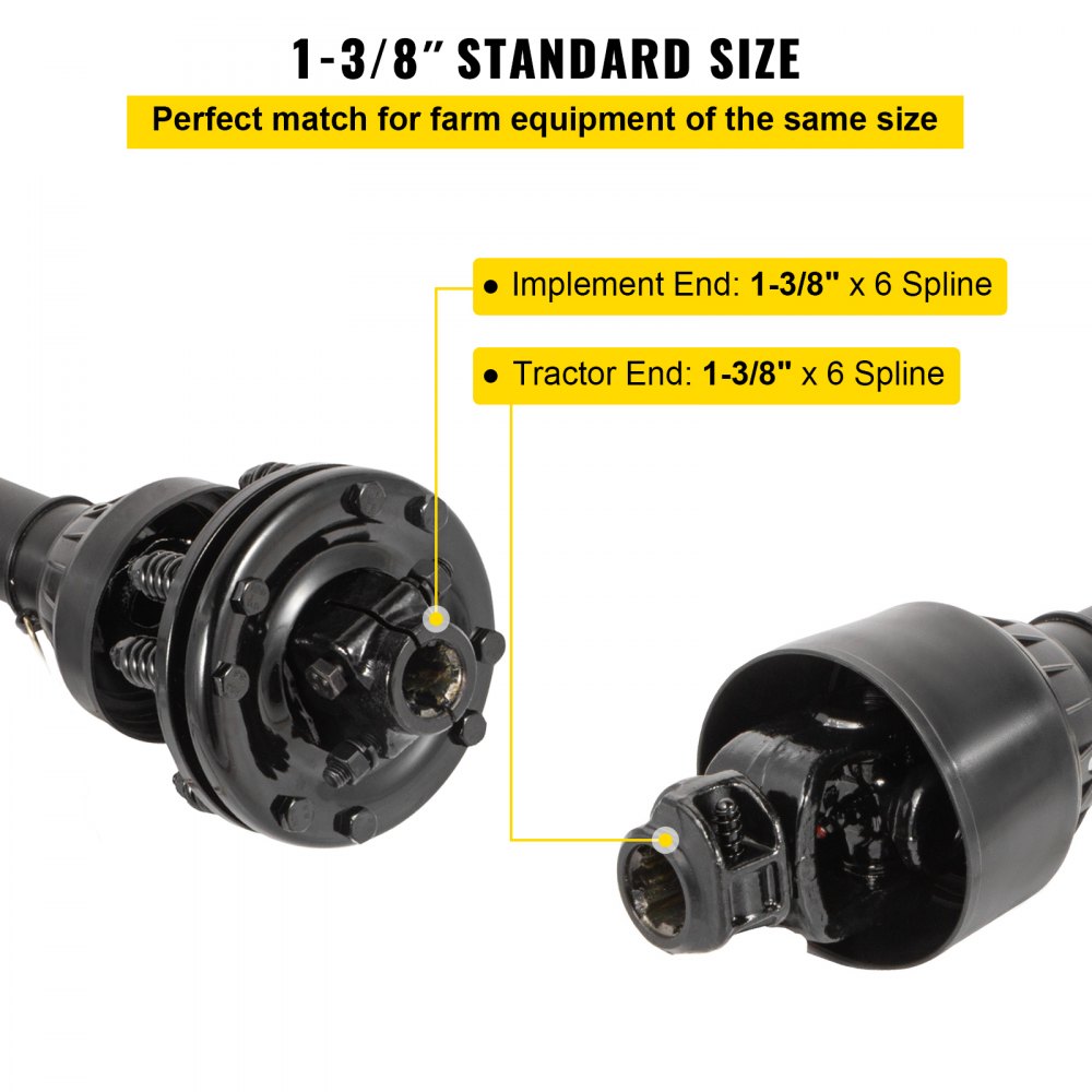 AMITOOLS PTO Shaft, 1-3/8” 6 Spline Tractor and Implement Ends PTO Driveline Shaft, Series 4 Tractor PTO Shaft, 43”-59” Brush Hog PTO Shaft with Slip Clutch Black, for Finish Mower, Rotary Cutter