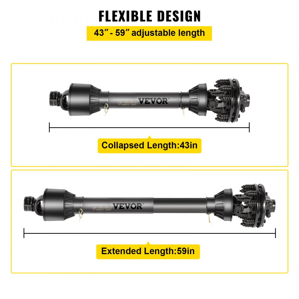 AMITOOLS PTO Shaft, 1-3/8” 6 Spline Tractor and Implement Ends PTO Driveline Shaft, Series 4 Tractor PTO Shaft, 43”-59” Brush Hog PTO Shaft with Slip Clutch Black, for Finish Mower, Rotary Cutter