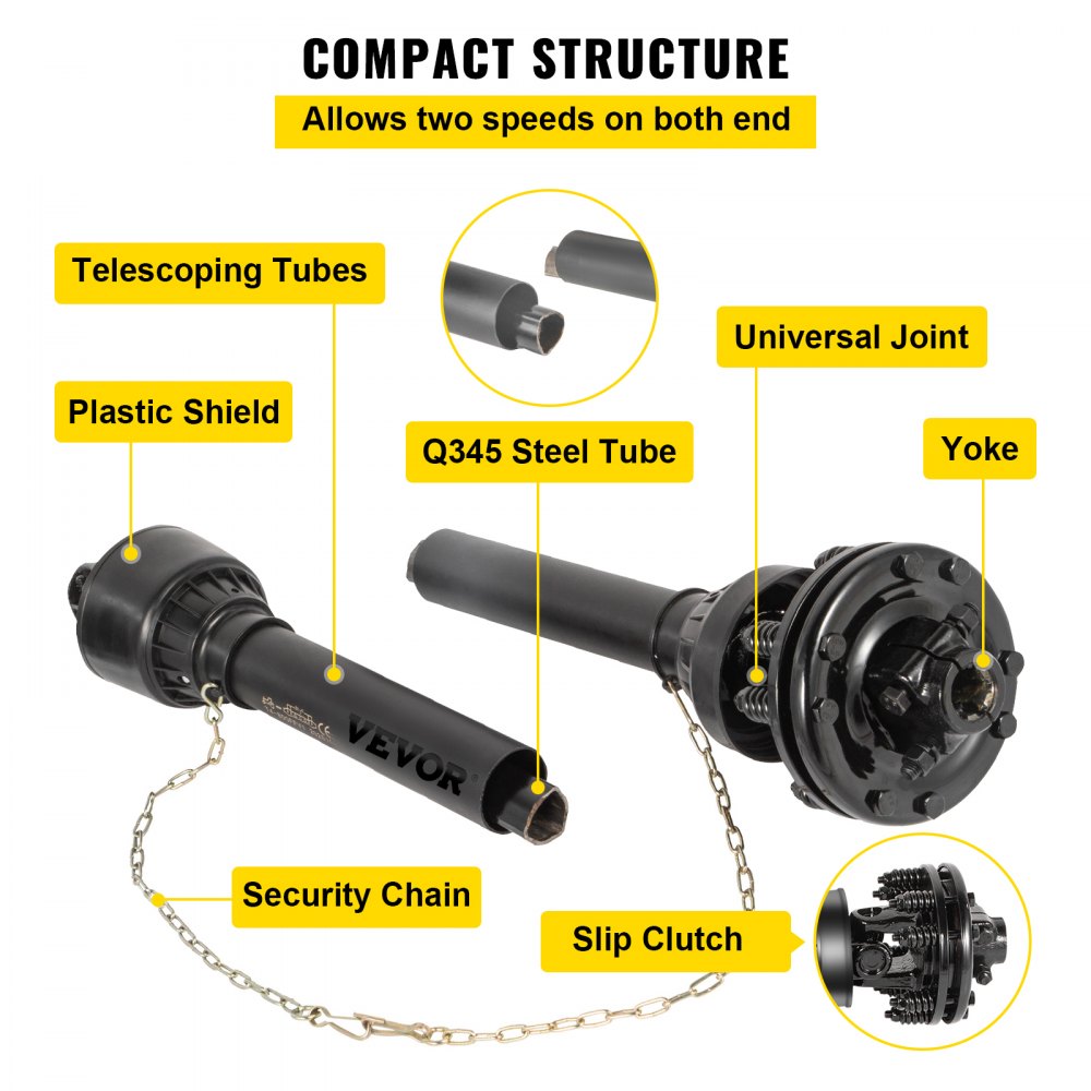 AMITOOLS PTO Shaft, 1-3/8” 6 Spline Tractor and Implement Ends PTO Driveline Shaft, Series 4 Tractor PTO Shaft, 43”-59” Brush Hog PTO Shaft with Slip Clutch Black, for Finish Mower, Rotary Cutter