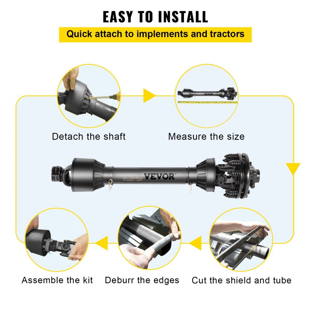 AMITOOLS PTO Shaft, 1-3/8” 6 Spline Tractor and Implement Ends PTO Driveline Shaft, Series 4 Tractor PTO Shaft, 43”-59” Brush Hog PTO Shaft with Slip Clutch Black, for Finish Mower, Rotary Cutter