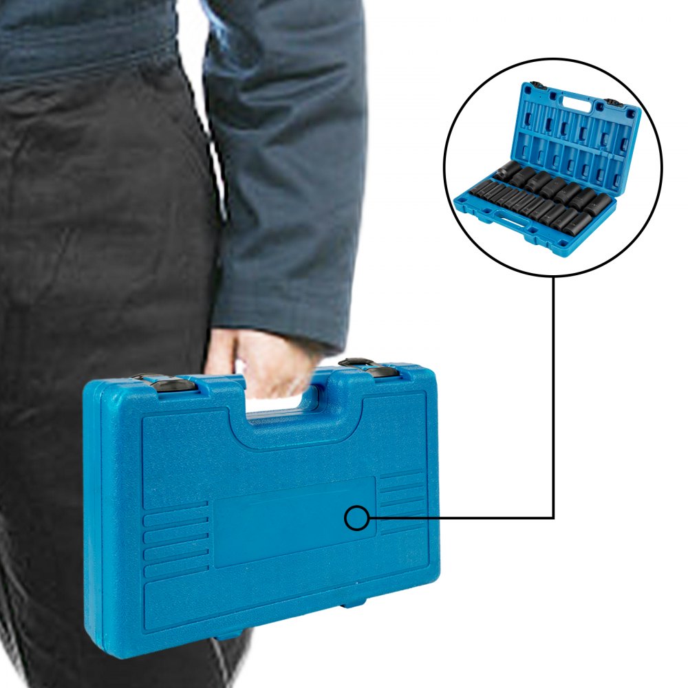 AMITOOLS Impact Socket Set 1/2 Inches 19 Piece Impact Sockets, Deep Socket, 6-Point Sockets, Rugged Construction, Cr-V, 1/2 Inches Drive Socket Set Impact 3/8 inch - 1-1/2 inch, with a Storage Cage