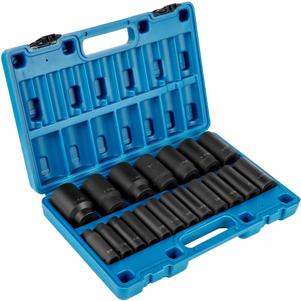 AMITOOLS Impact Socket Set 1/2 Inches 19 Piece Impact Sockets, Deep Socket, 6-Point Sockets, Rugged Construction, Cr-V, 1/2 Inches Drive Socket Set Impact 3/8 inch - 1-1/2 inch, with a Storage Cage