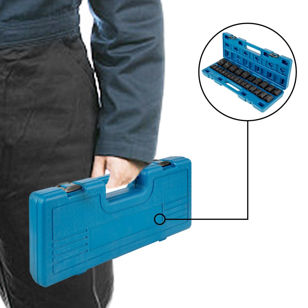 AMITOOLS Impact Socket Set 1/2 Inches 26 Piece Impact Sockets, Shallow Socket, 6-Point Sockets, Rugged Construction, CR-M0, 1/2 Inches Drive Socket Set Impact Metric 10mm - 36mm, with a Storage Cage