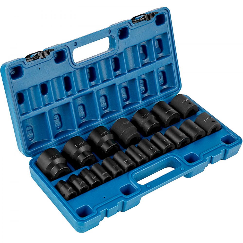 AMITOOLS Impact Socket Set 1/2 Inches 19 Piece Impact Sockets, Standard Socket Assortment, 1/2 Inches Drive Socket Set Impact Standard SAE (3/8 Inches to 1-1/2 Inches) 6-point Hex Sockets