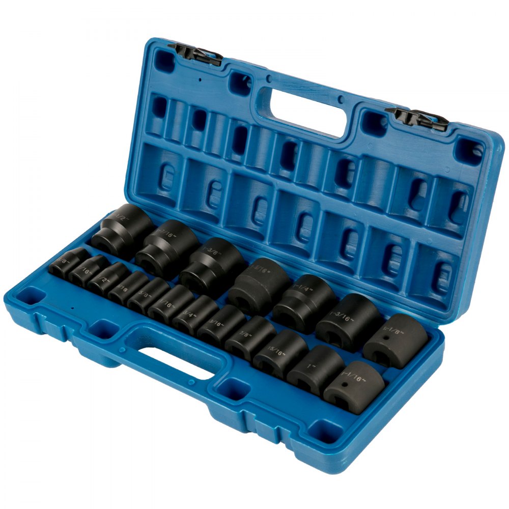 AMITOOLS Impact Socket Set 1/2 Inches 19 Piece Impact Sockets, Standard Socket Assortment, 1/2 Inches Drive Socket Set Impact Standard SAE (3/8 Inches to 1-1/2 Inches) 6-point Hex Sockets