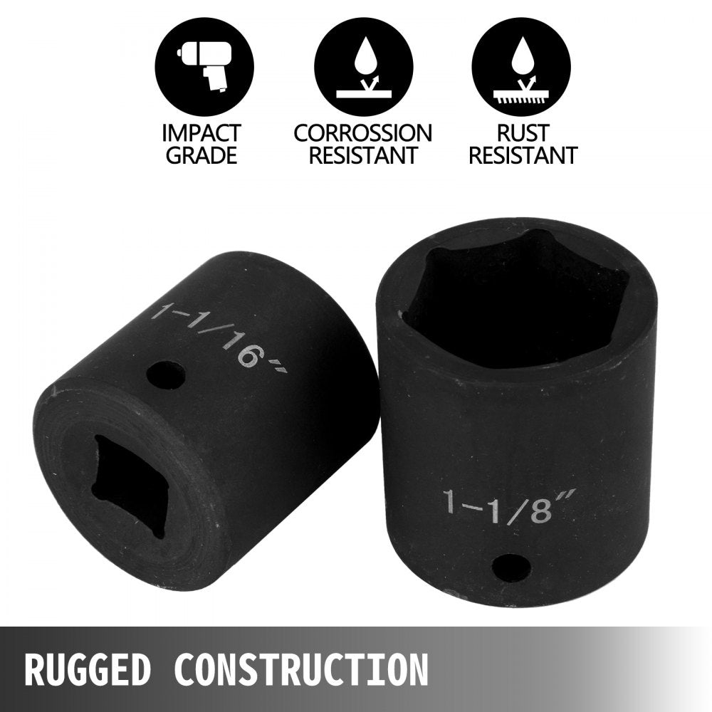 AMITOOLS Impact Socket Set 1/2 Inches 19 Piece Impact Sockets, Standard Socket Assortment, 1/2 Inches Drive Socket Set Impact Standard SAE (3/8 Inches to 1-1/2 Inches) 6-point Hex Sockets