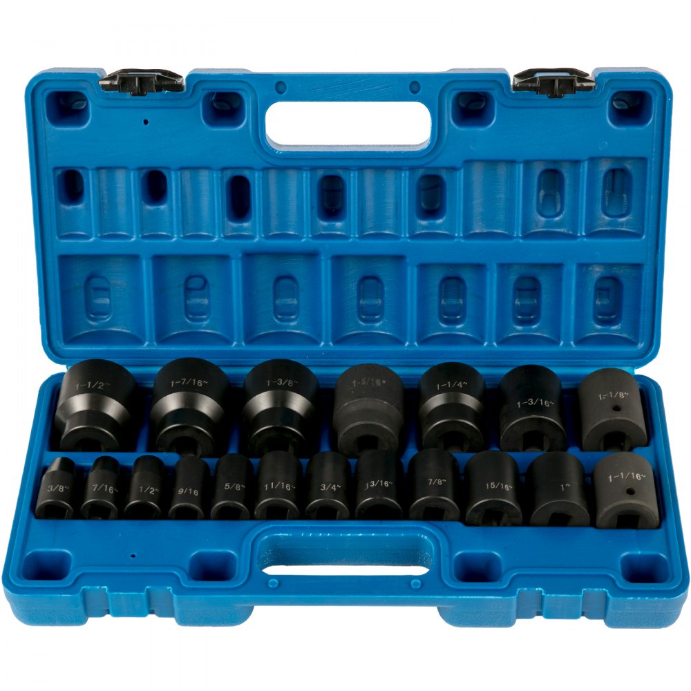 AMITOOLS Impact Socket Set 1/2 Inches 19 Piece Impact Sockets, Standard Socket Assortment, 1/2 Inches Drive Socket Set Impact Standard SAE (3/8 Inches to 1-1/2 Inches) 6-point Hex Sockets