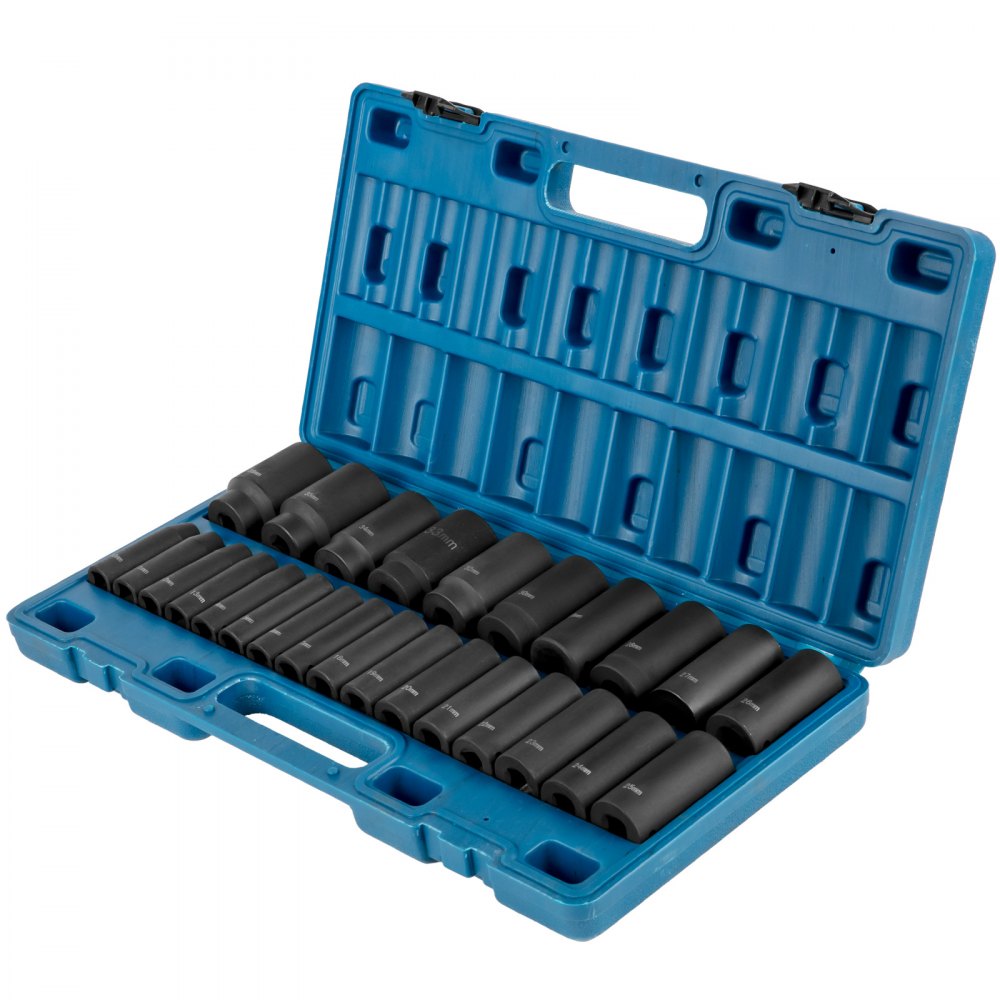 AMITOOLS Impact Socket Set 1/2 Inches 26 Piece Impact Sockets, Deep Socket, 6-Point Sockets, Rugged Construction, Cr-V, 1/2 Inches Drive Socket Set Impact Metric 10mm - 36mm, with a Storage Cage