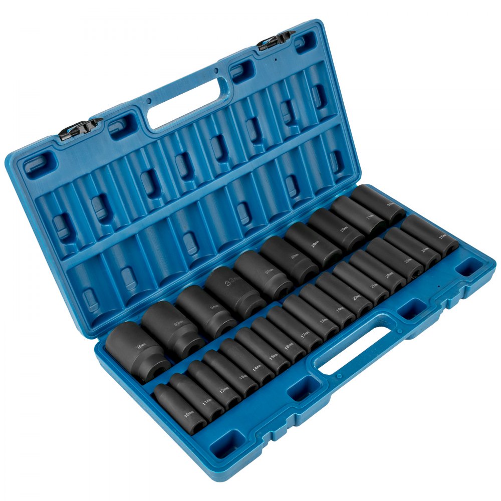 AMITOOLS Impact Socket Set 1/2 Inches 26 Piece Impact Sockets, Deep Socket, 6-Point Sockets, Rugged Construction, Cr-V, 1/2 Inches Drive Socket Set Impact Metric 10mm - 36mm, with a Storage Cage